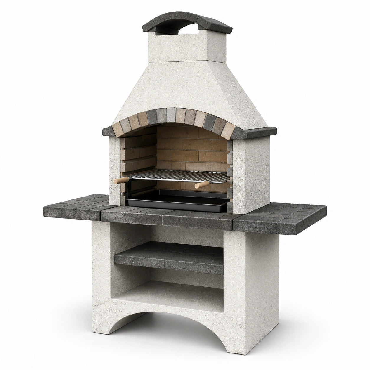 Betongrillkamin mit Feuerziegeln Grau/Beige 110x65x210 cm