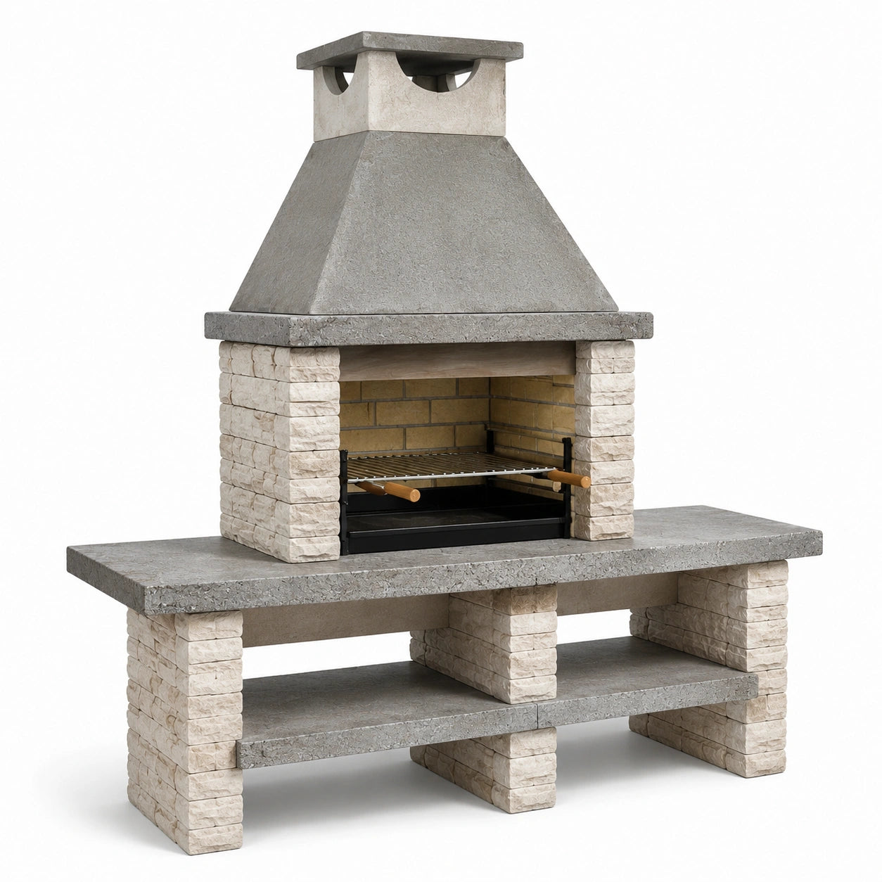 Betongrillkamin mit Natursteinoptik Grau 150x65x180 cm