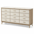 Kommode Holz mit Marmorplatte 12 Schubladen Beige