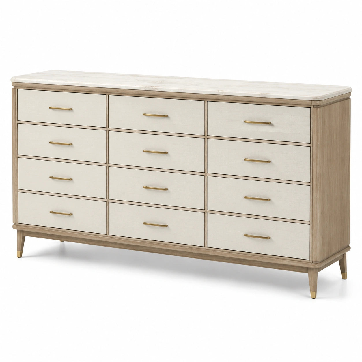 Kommode Holz mit Marmorplatte 12 Schubladen Beige