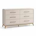 Kommode aus MDF mit Leinenbezug, 6 Schubladen, Beige