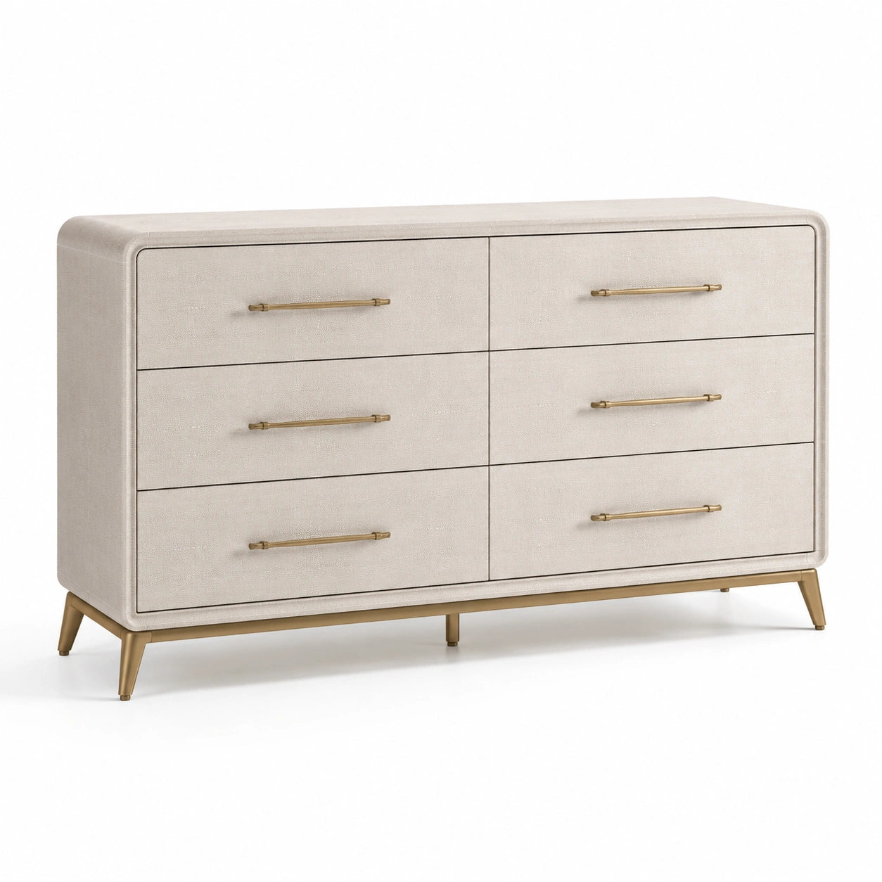Kommode aus MDF mit Leinenbezug, 6 Schubladen, Beige