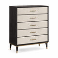 Kommode Holz mit Leinenbezug 5 Schubladen schwarz/beige