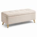 Polsterbank Stoff Bouclé Beige mit goldenen Metallbeinen 120x40x45cm