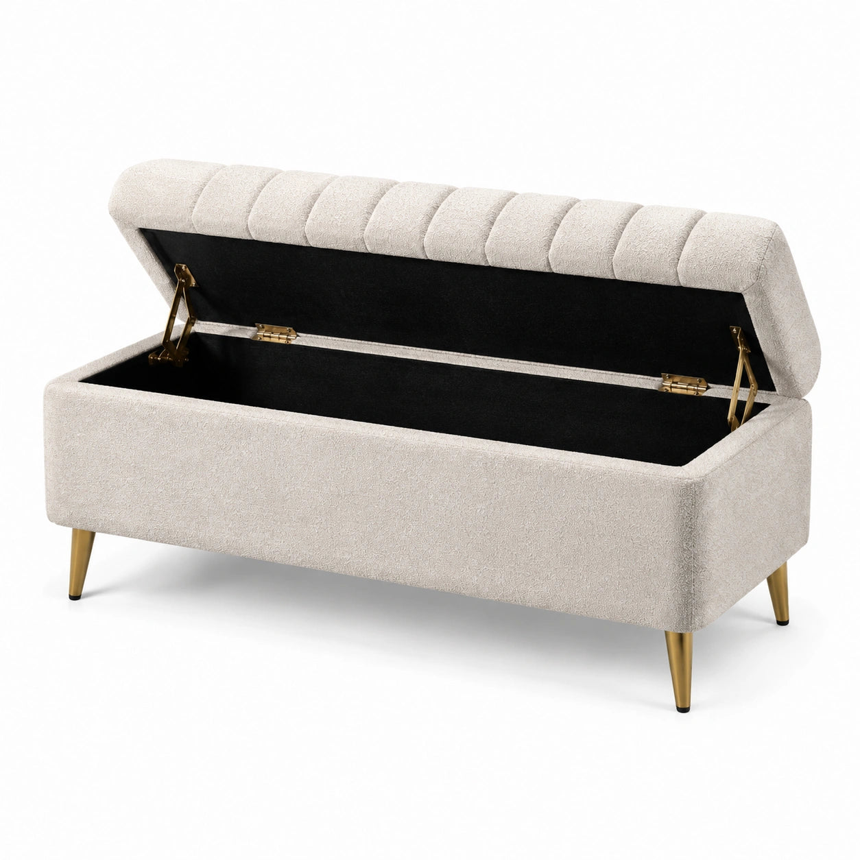 Polyester Aufbewahrungsbank mit Metallbeinen, Creme