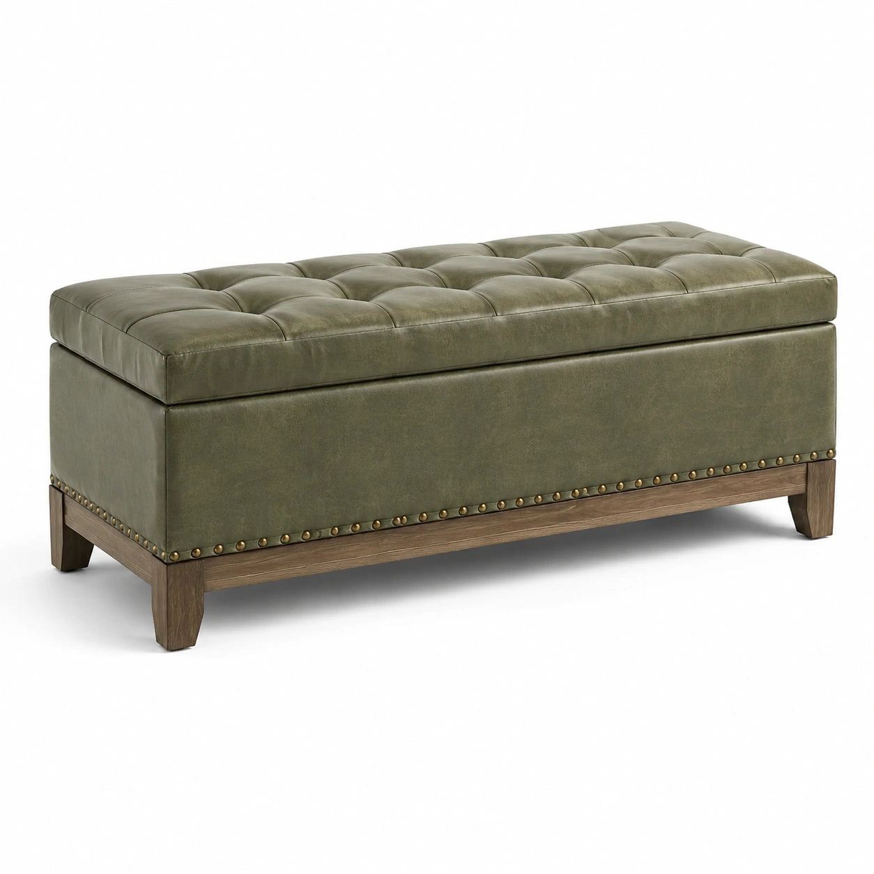Aufbewahrungsbank Leder 122 cm Olivgrün