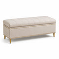 Bank mit Stauraum Leinenstoff Metallbeinen Beige