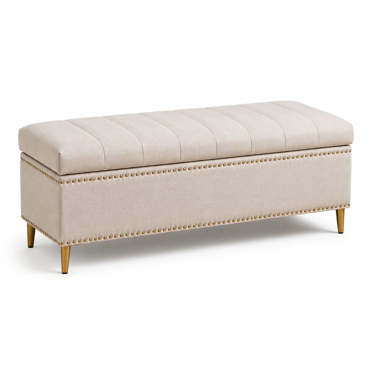 Bank mit Stauraum Leinenstoff Metallbeinen Beige