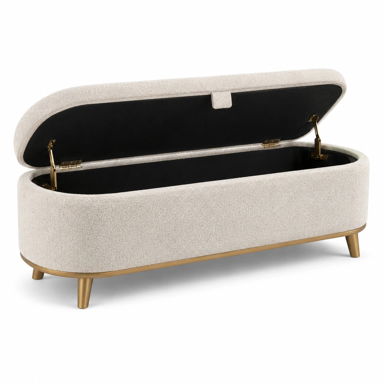 Aufbewahrungsbank aus Bouclé-Stoff in Creme mit Metallbeinen