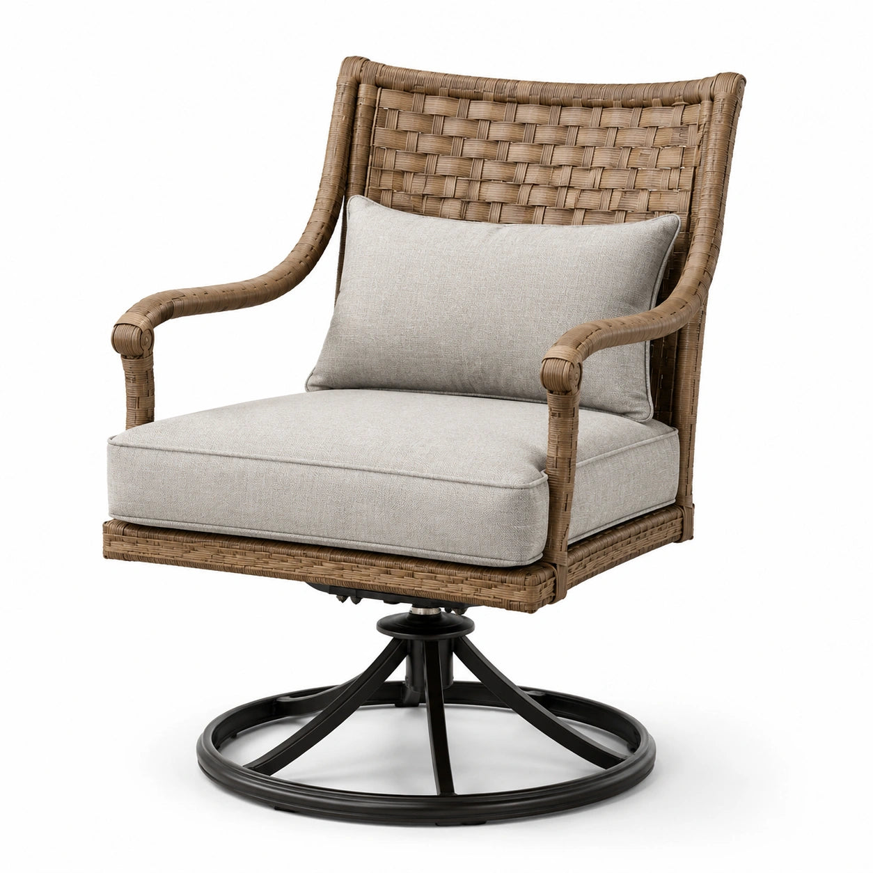 Drehsessel aus Rattan mit Polyester und Metallgestell Beige/Schwarz