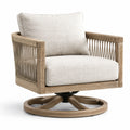 Drehsessel aus Holz mit Leinenkissen Beige