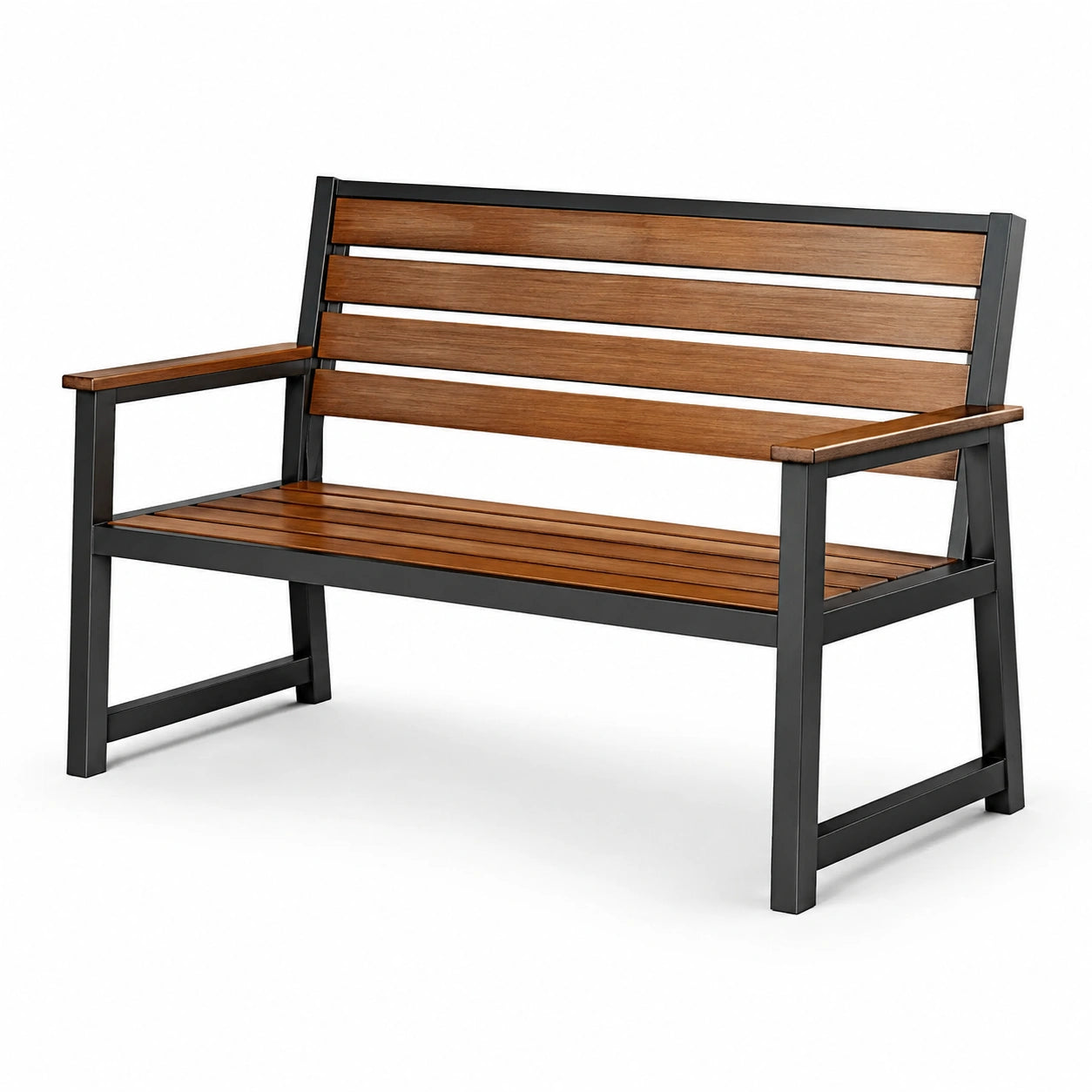 Gartenbank Akazienholz Metall 123x62x85cm Braun Schwarz