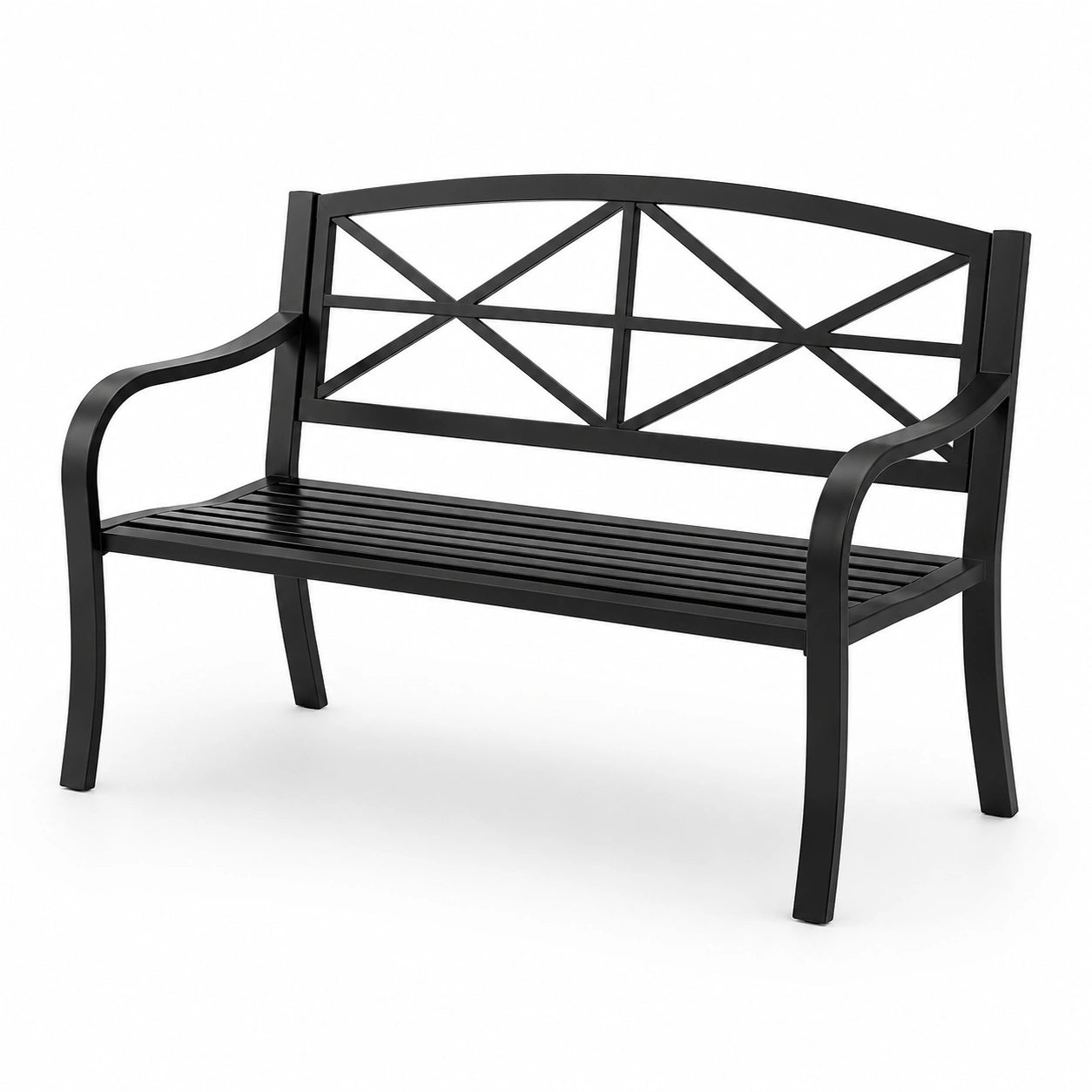 Schwarze Metallbank mit Rückenlehne 120x62x84 cm