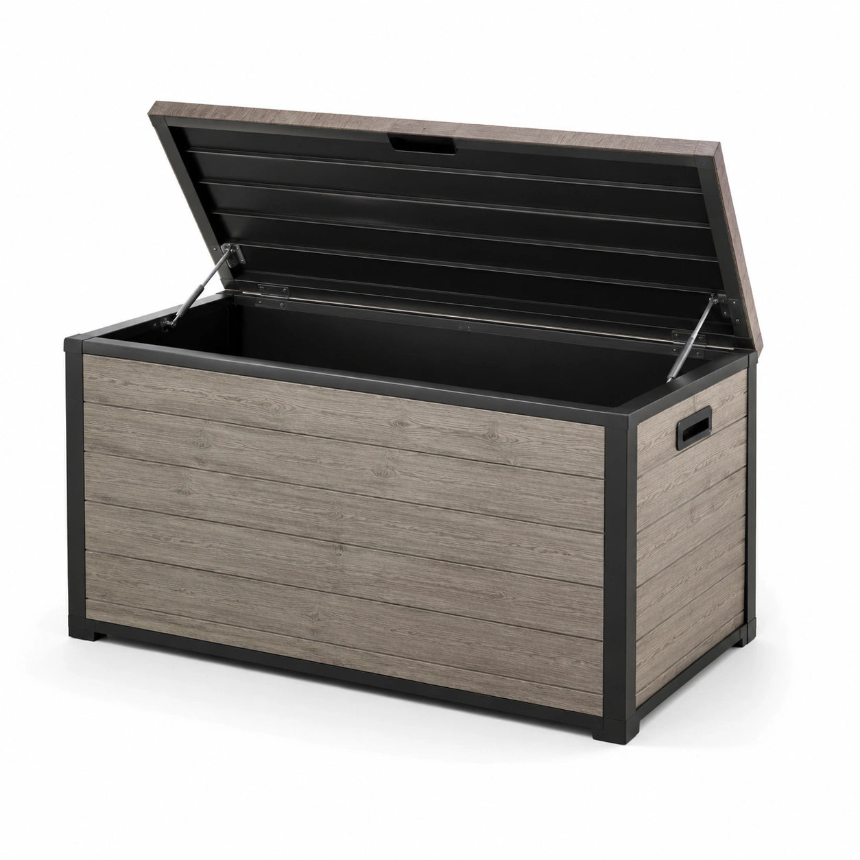 Gartenkiste Holzoptik Metallrahmen 120x60x60 cm Grau