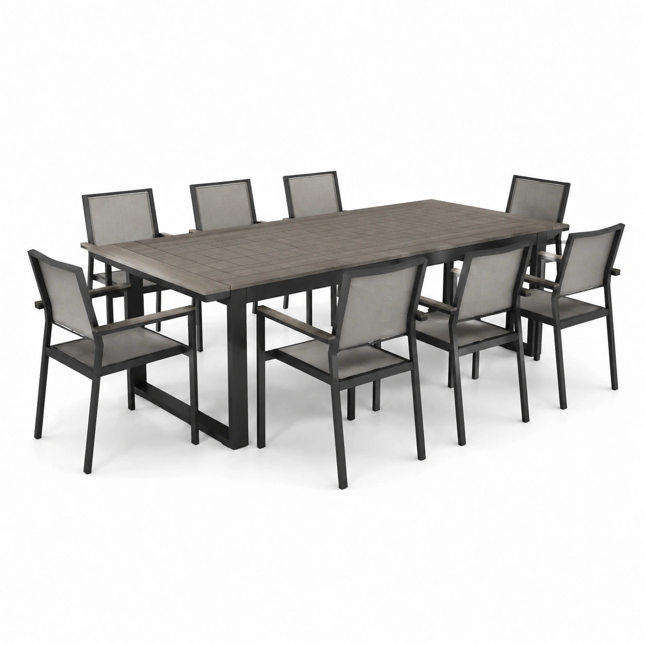 Garten-Essgruppe Aluminium Tisch mit 8 Textilene Stühlen Grau