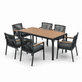Garten-Essgruppe aus Aluminium und Teakholz für 6 Personen, schwarz