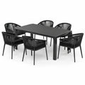 Garten-Essgruppe 7-teilig Aluminium Tisch Schwarz mit Seilstühlen