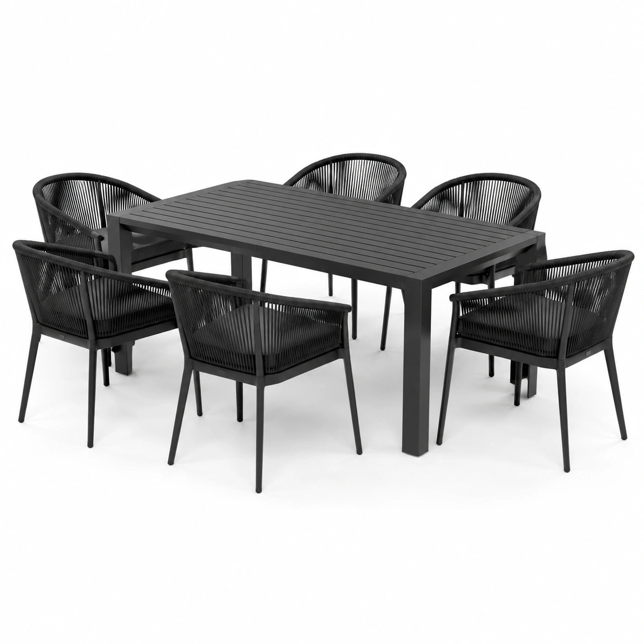 Garten-Essgruppe 7-teilig Aluminium Tisch Schwarz mit Seilstühlen