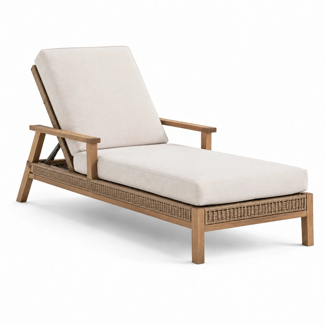 Gartenliege aus Akazienholz mit Polyesterkissen Beige