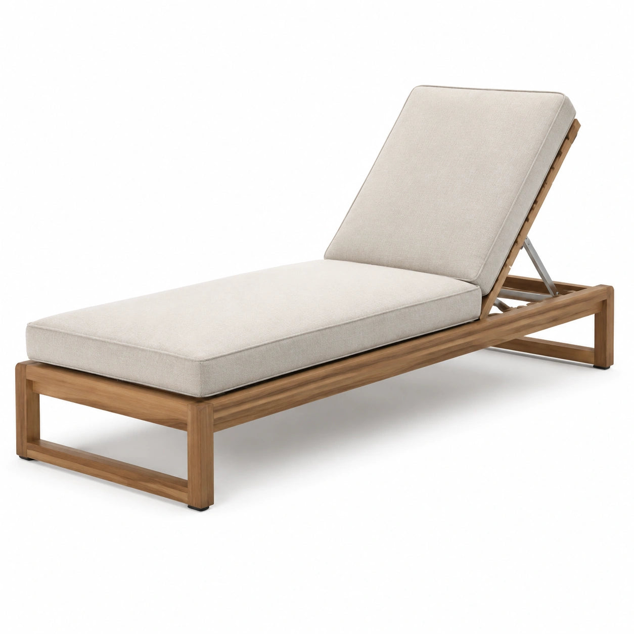 Gartenliege aus Teakholz mit verstellbarem Kissen Beige 200cm
