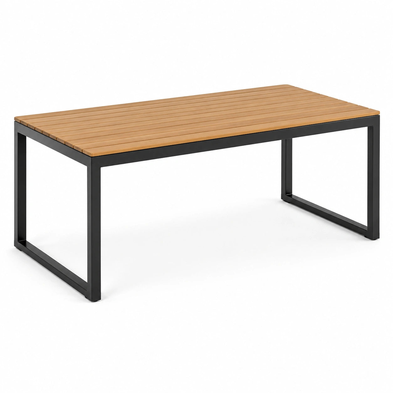 Rechteckiger Gartentisch aus Akazienholz und Stahl, 150x90x75 cm, Braun/Schwarz